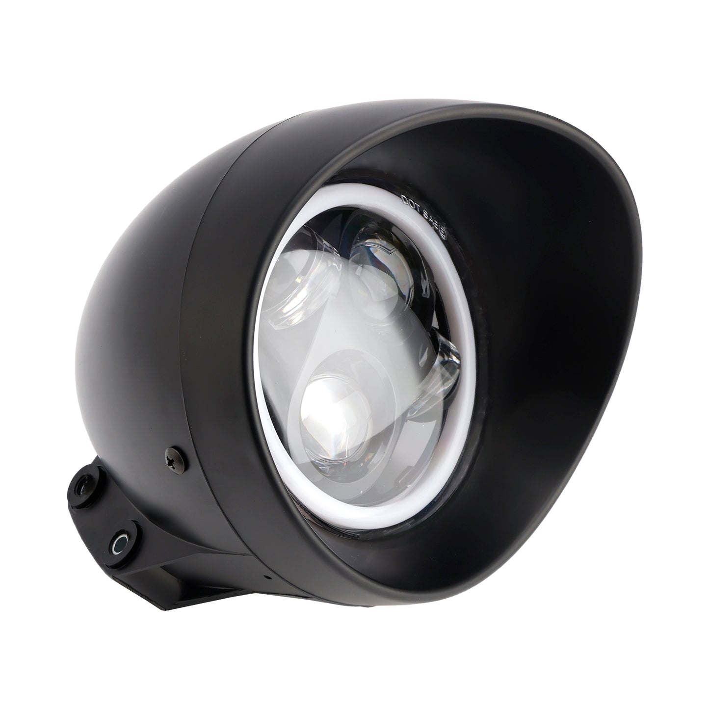 Black Motorcycle Beam Headlight Fog Lamp Custom Fits For Racer Bobber Chopper
