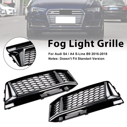 2PCS Fog Light Cover Grille Grill Fit AUDI A4 B9 S-Line S4 2016-2018