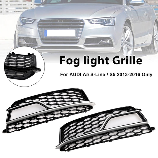 2PCS Front Fog Lamp Black Grill Grille Fit AUDI A5 S-Line S5 2013-2016