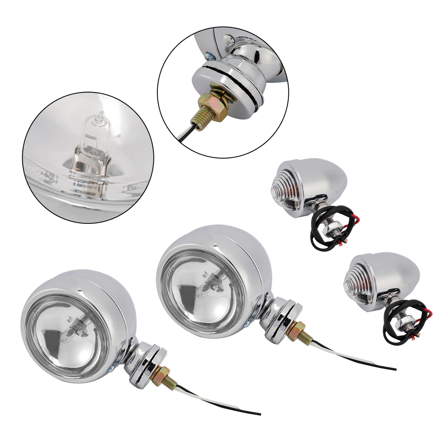 Motorcycle Beam Headlight Fog Lamp Custom Chrome Fits For Racer Bobber Chopper