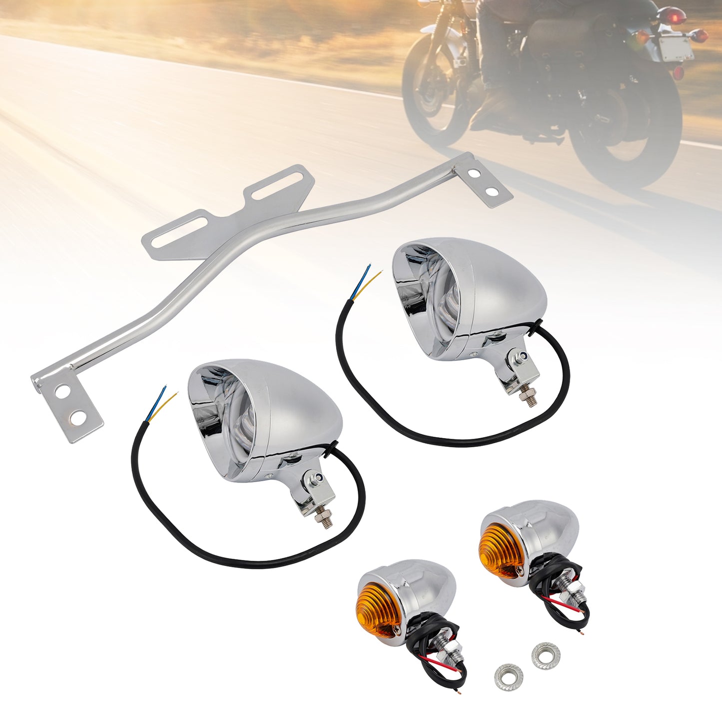 Motorcycle Beam Headlight Fog Lamp Custom Chrome Fits For Racer Bobber Chopper