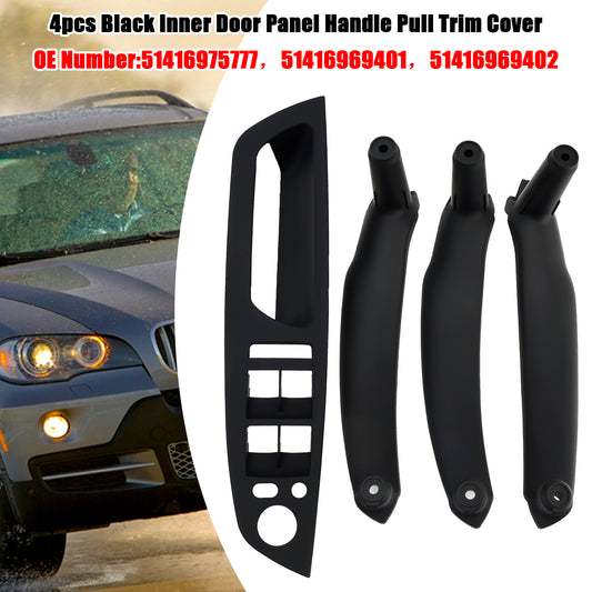 4pcs Black Inner Door Panel Handle Pull Trim Cover For BMW E70 X5 E71 X6 07-14