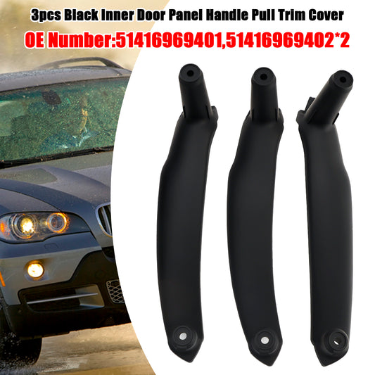 3pcs Black Inner Door Panel Handle Pull Trim Cover For BMW E70 X5 E71 X6 07-14