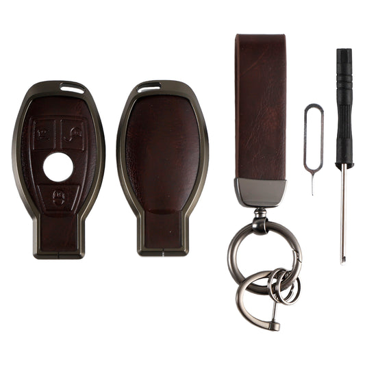 Alloy Aluminum TPU Car Key Brown Case Cover Benz GLC GLK CLS GLA CLA AMG