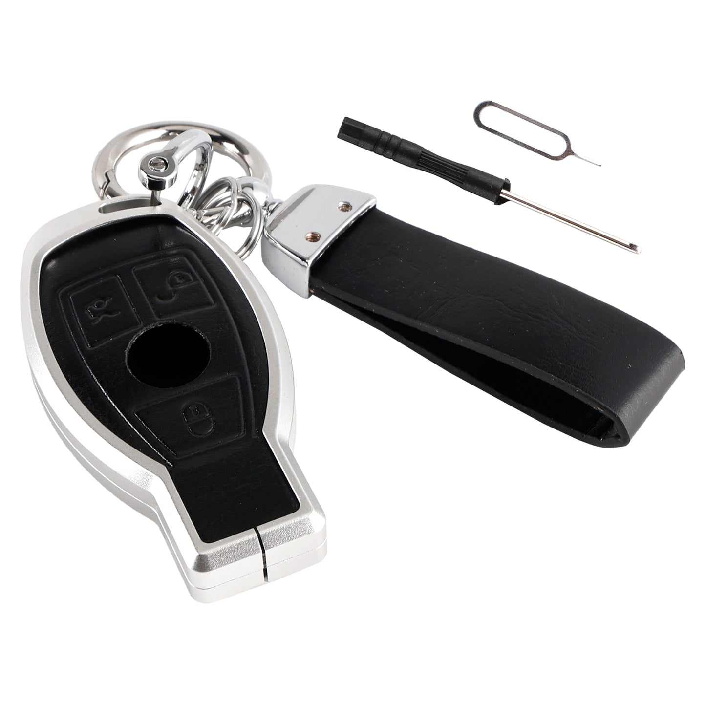 Leather Alloy Aluminum TPU Car Key Black Case Cover Benz GLC GLK CLS GLA CLA AMG