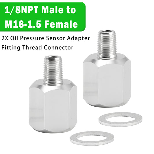 2x 1/8NPT Male to M16-1.5 Female Oil Pressure Sensor Adapter Thread Connector