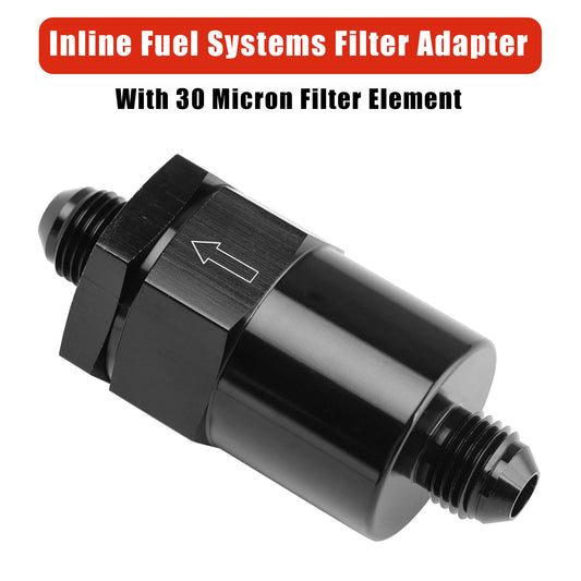 AN6 Black Inline Fuel Systems Filter Adapter With 30 Micron Filter Element