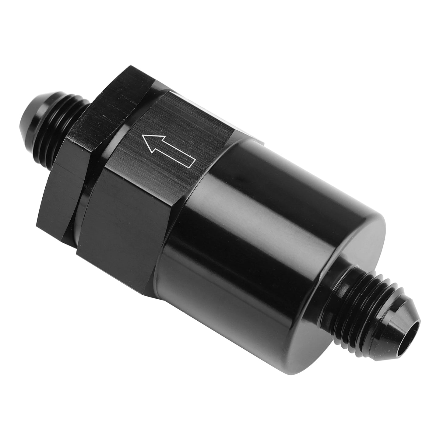 carburettor and fuel injected applications AN6 Black Inline Fuel Systems Filter Adapter With 30 Micron Filter Element