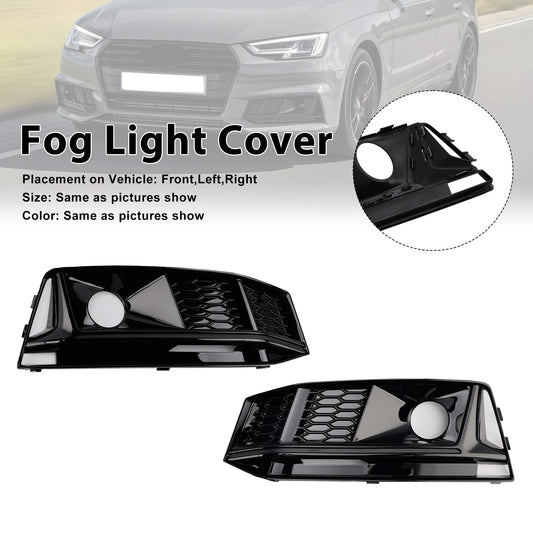 2016-2019 Audi A4 B9 S4 2PCS Black Front Bumper Foglight Grille Grill Fit