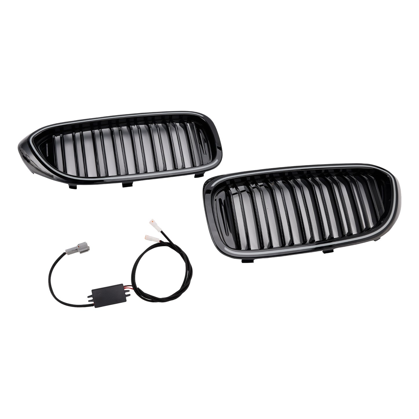 Gloss Black Double Slat Front Kidney Grille Fit BMW 5 Series G30 G31 2017-2020