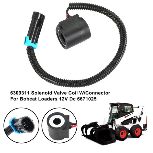 12V Dc Solenoid Valve Coil W/Connector For Bobcat Loaders 6671025 6309311