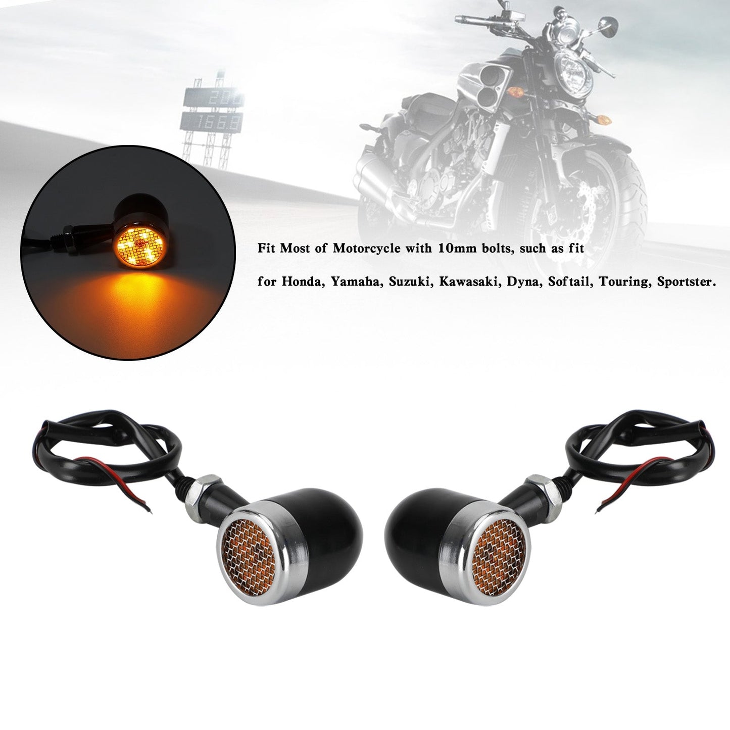 Universal 10MM Motorcycle LED Turn Signal Indicator L0 Brake Light 12V M10 Champoo