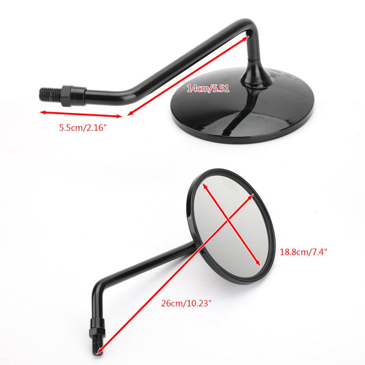 Black Round Adjustable Motorcycle Rearview Mirrors Pair 10mm Scooter Motorbike