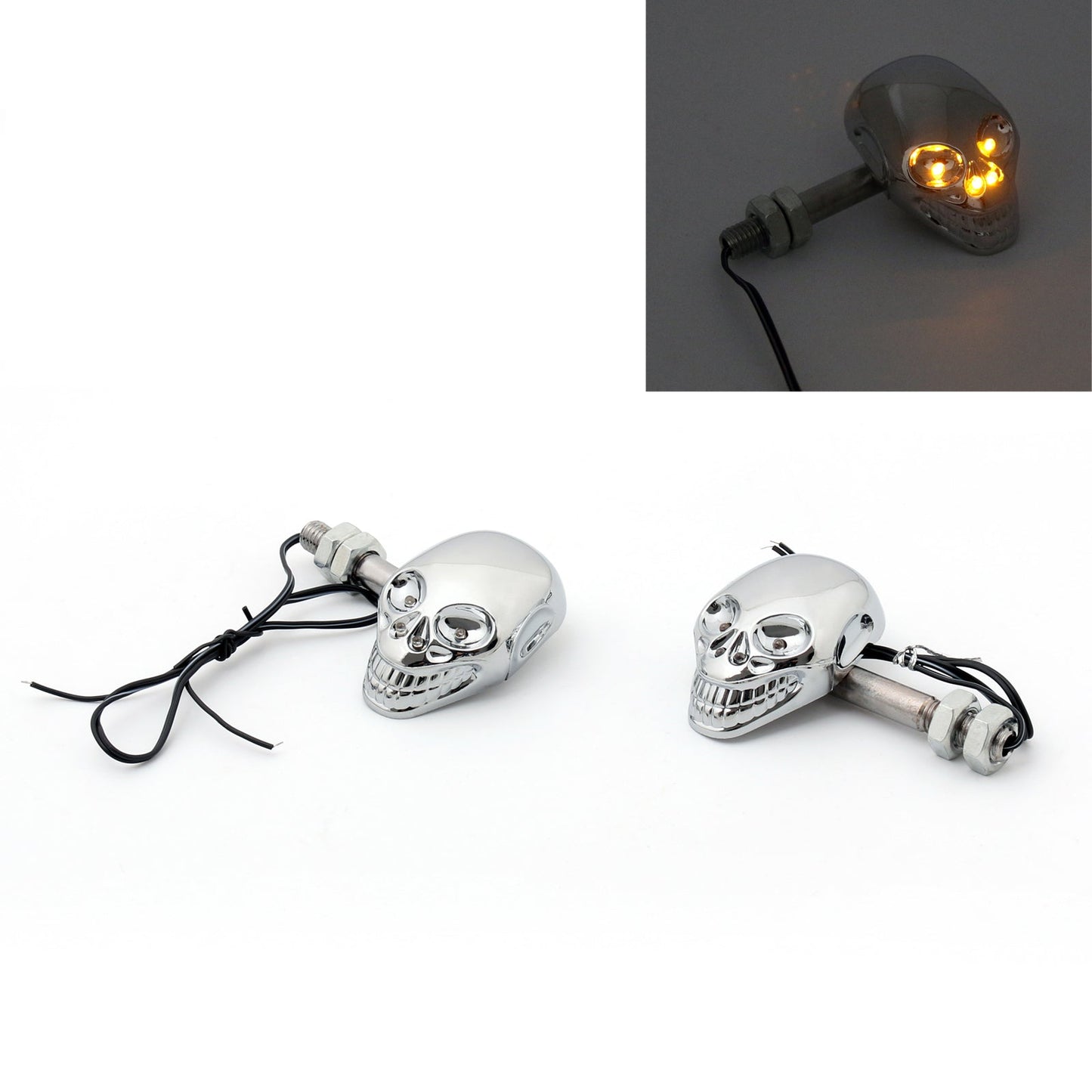 Motorcycle Skull Head Turn Signal Indicator Blinker 12V LED Light L0 Champoo