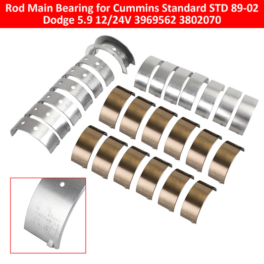 89-02 Dodge 5.9 12/24V Cummins Standard STD 3969562 3802070 Rod Main Bearing