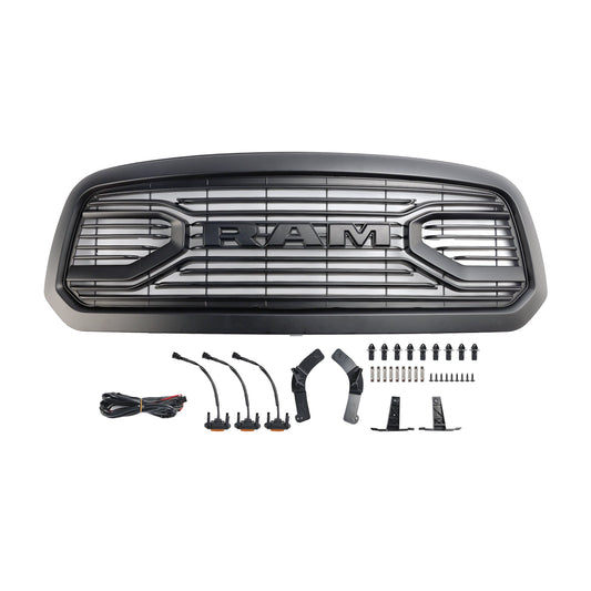Dodge Ram 1500 2013-2018 Big Horn / Rebel Style Front Bumper Grill Black Replacement Grille W/ LED Light