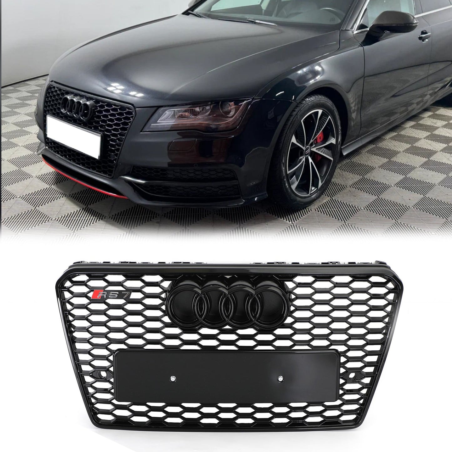 2010-2015 Audi A7 / A7 Sline / S7 RS7 Style Grille Honeycomb Sport Frpnt Bumper Glossy Black Grille