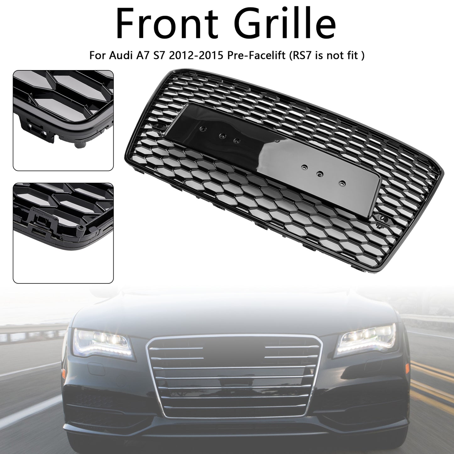 RS7 Style Honeycomb Sport Mesh Hex Grill Grille Fit Audi A7/S7 2010-2015 Black