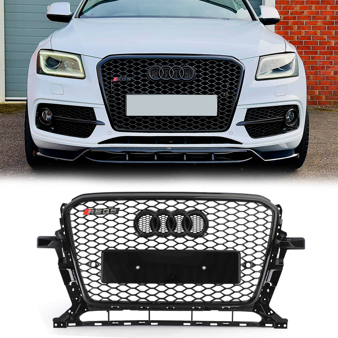 RSQ5 Style Gloss Black Honeycomb Grille for 2013-2017 Audi Q5 SQ5, Sport Mesh Front Grill