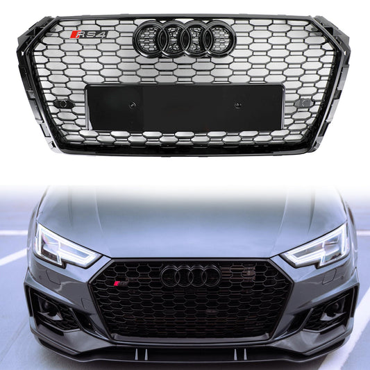 Audi A4 / A4 S-Line / S4 B9 2016 2017 2018 2019 RS4 Style Front Bumper Grill Gloss Black Honeycomb Grille