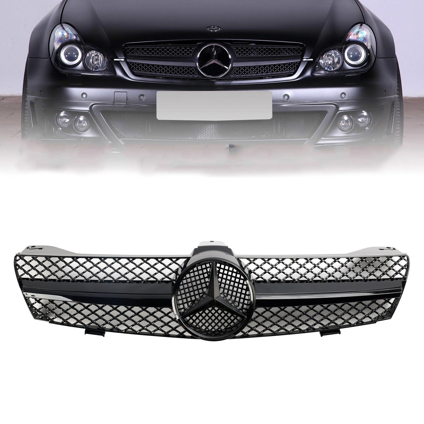 2004 2005 2006 2007 2008 Mercedes Benz CLS-Class W219 Front Grill Chrome / Black Replacement Grille With Star Emblem