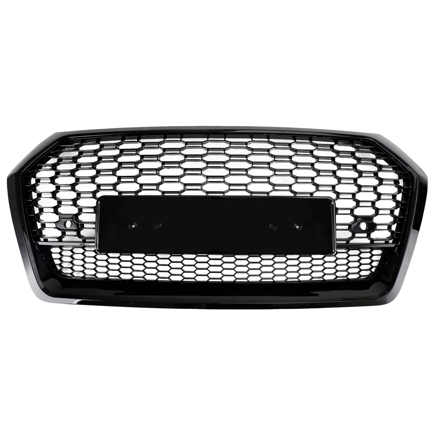 RSQ5 Style Honeycomb Grille For Audi Q5 / Q5 Sline / SQ5 2018-2020 Front Bumper Glossy Black Replacement Grill W/ Ring Emblem