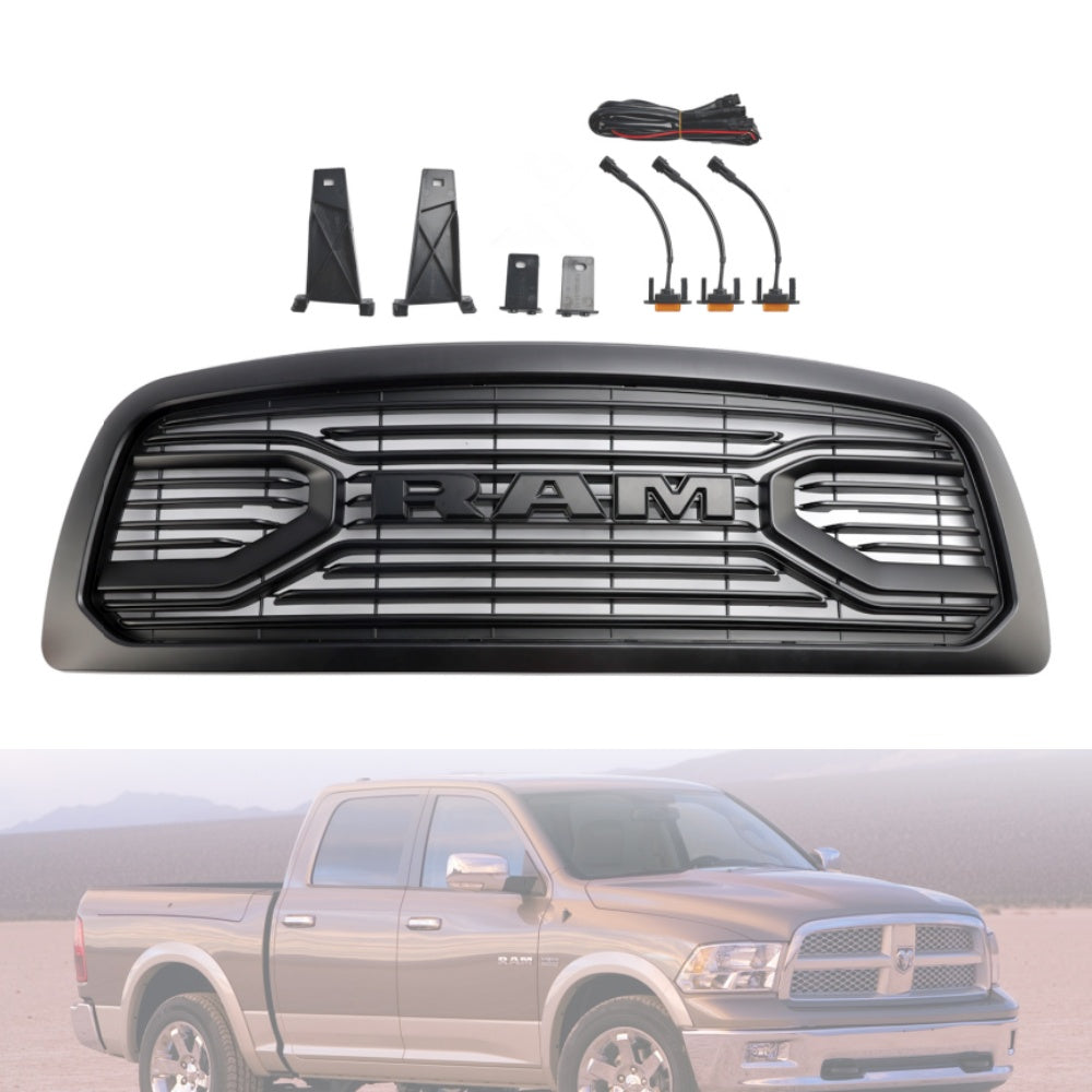 2009-2012 Dodge Ram 1500 Matte Black Front Bumper Grill Grille W/ Led Light Generic
