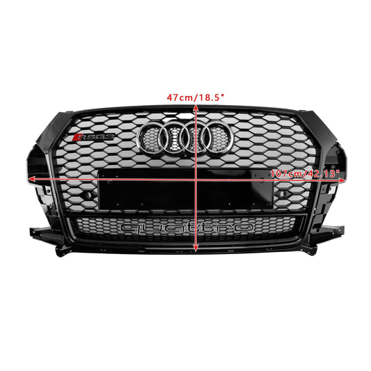 Audi Q3 / SQ3 2016-2018 RSQ3 Style Honeycomb Grill Front Bumper Replacement Black Grille W/ Ring Embelm