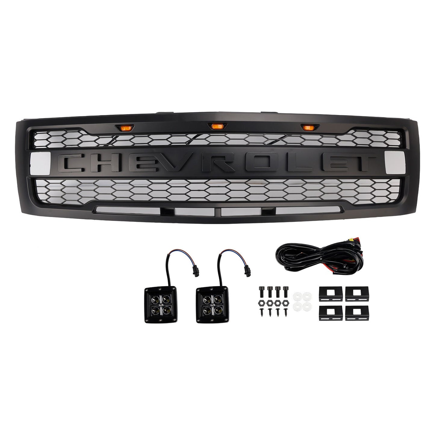 Chevrolet Silverado 1500 2007-2013 Front Grille Front Bumper Black Raptor Grille With LED