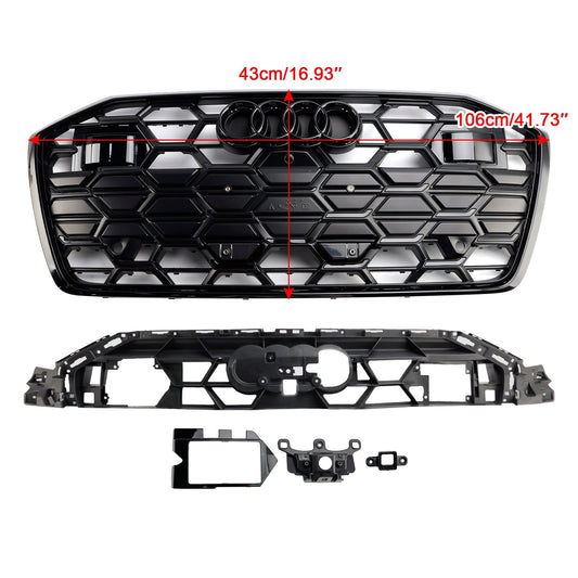 Audi A6 / A6 Sline / S6 C8 2019-2023 S6 Honeycomb Style Grill Black Front Bumper Grille W/ Black Emblem