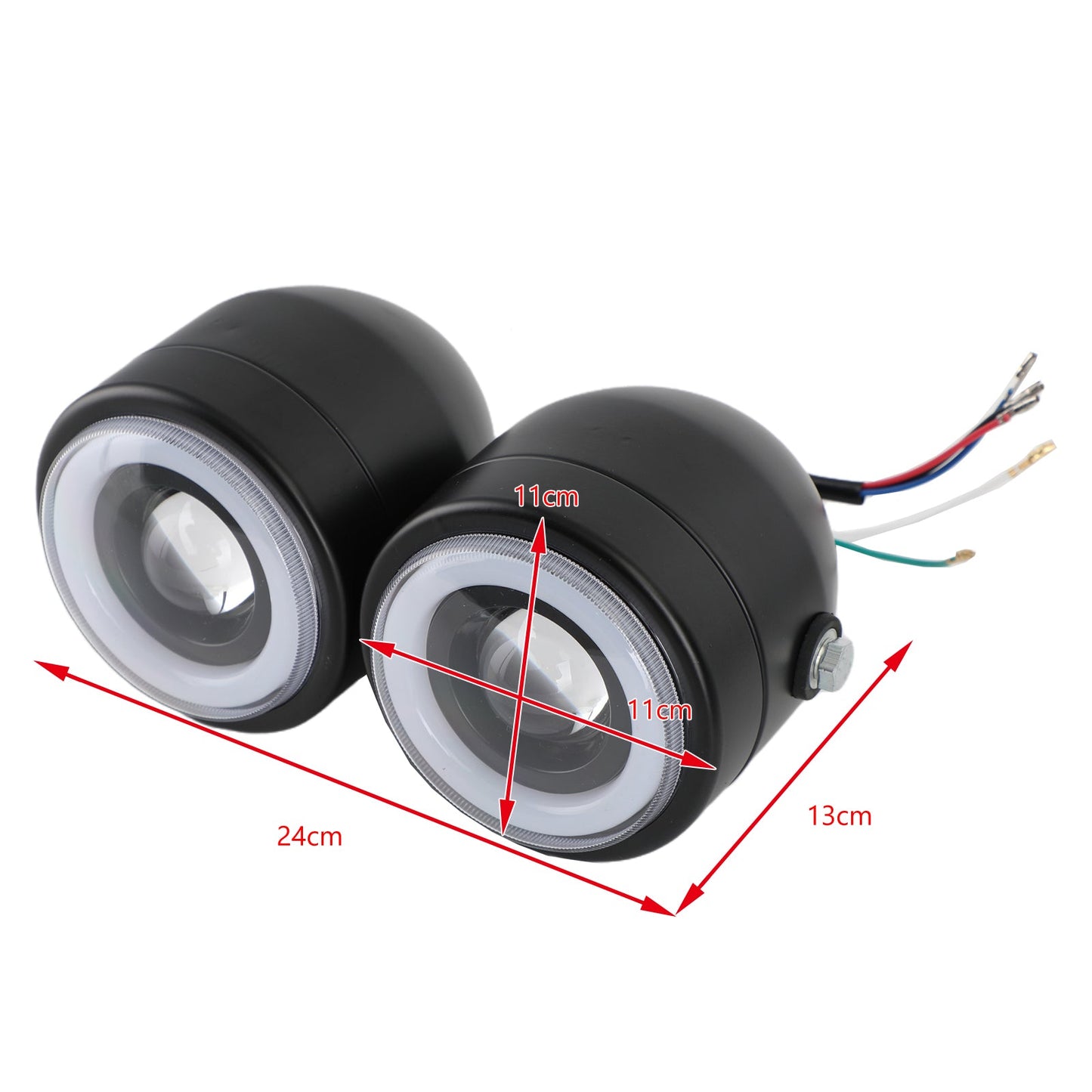 Black Twin Headlight Motorcycle Double Dual Lamp Street Fighter Universal Motorcycle Twin Headlight Double DRL Light for Harley Chopper Bobber Cafe Racer 4.33" Twin Dual LED Headlight Universal Chopper Bobber Cafe Racer Motorcycle