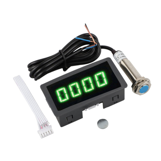 4 Digital LED Tachometer RPM Speed Meter With Hall Proximity Switch Sensor NPN, Green
