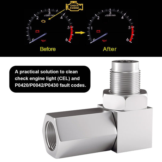 90 Degree M18 X 1.5 Universal Fit CEL O2 Sensor Adapter with Mini CAT Fix P0420 Code Check Engine Light Eliminator Champoo