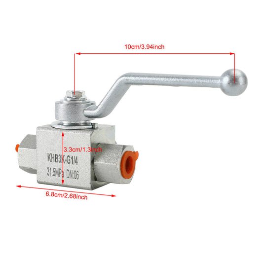 3 Way Hydraulic Ball Valve 1/4" NPT Female High Pressure Ball Valve, 1/2" DN15
