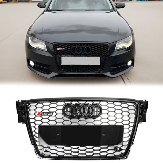 Audi A4/ A4 Sline/ S4 B8 2008-2012 RS4 Honeycomb Grille Front Bumper Mesh Black Grill With Ring Emblem