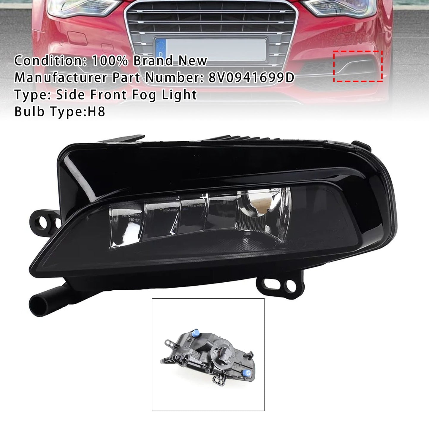 2012-2016 Audi A3 8V Rs3 S3 1 Pcs Front Left Fog Light Lamps With Bulbs 8V0941699D