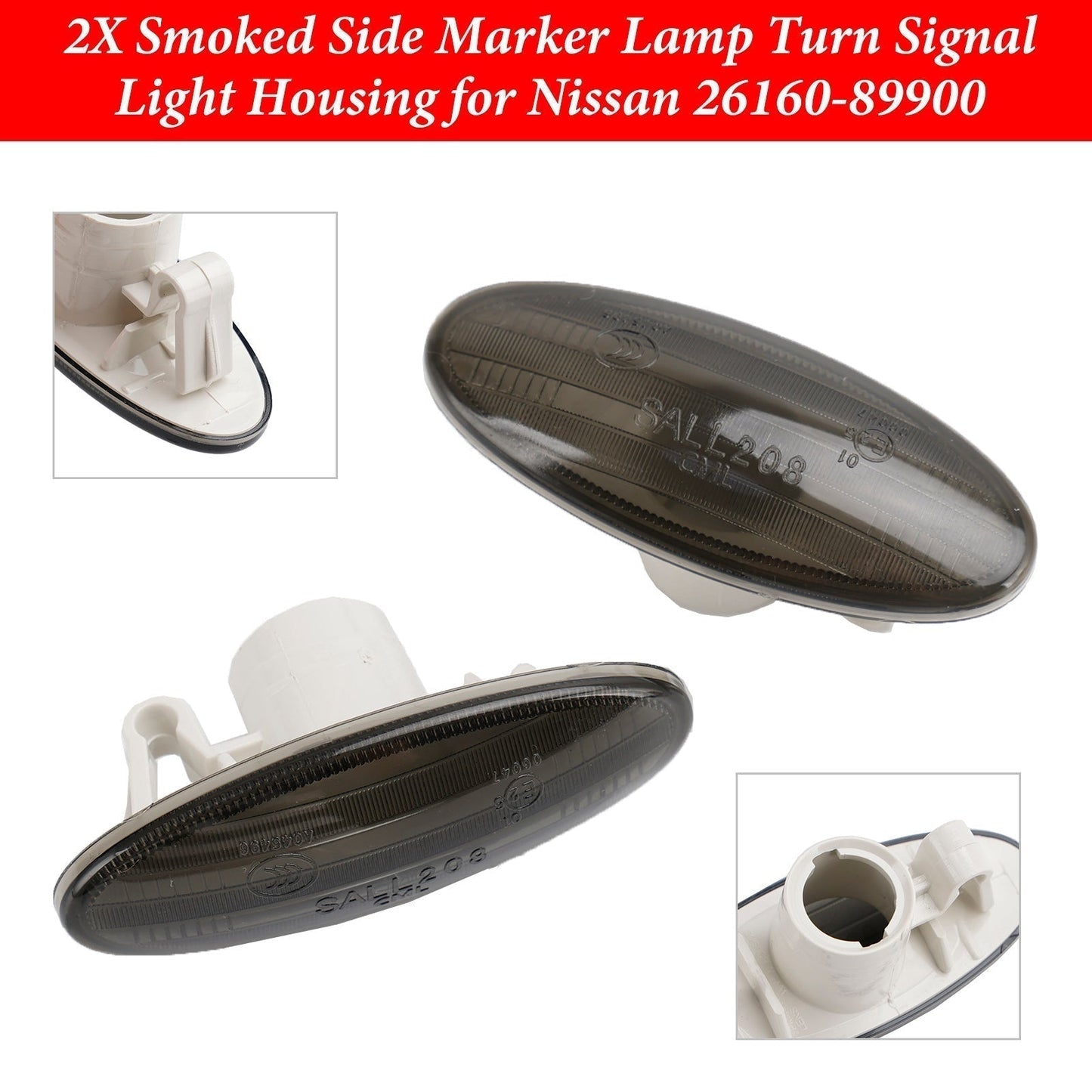 2014-up Nissan NP300 Smart Forfour W453 2X Amber/Smoked Side Marker Lamp Turn Signal Light Housing 26160-8990A