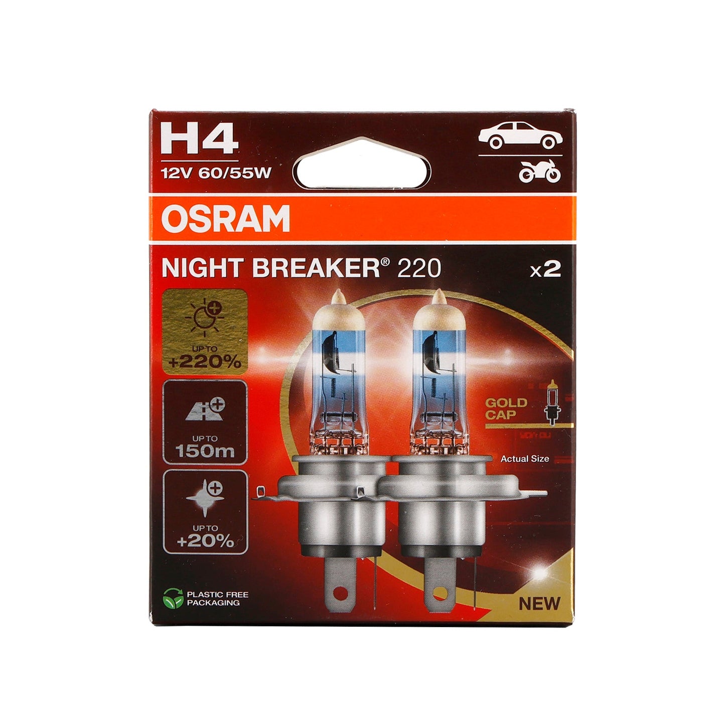 OSRAM 2PCS Car Lamp Night Breaker H4 12V 60/55W 64193NB220