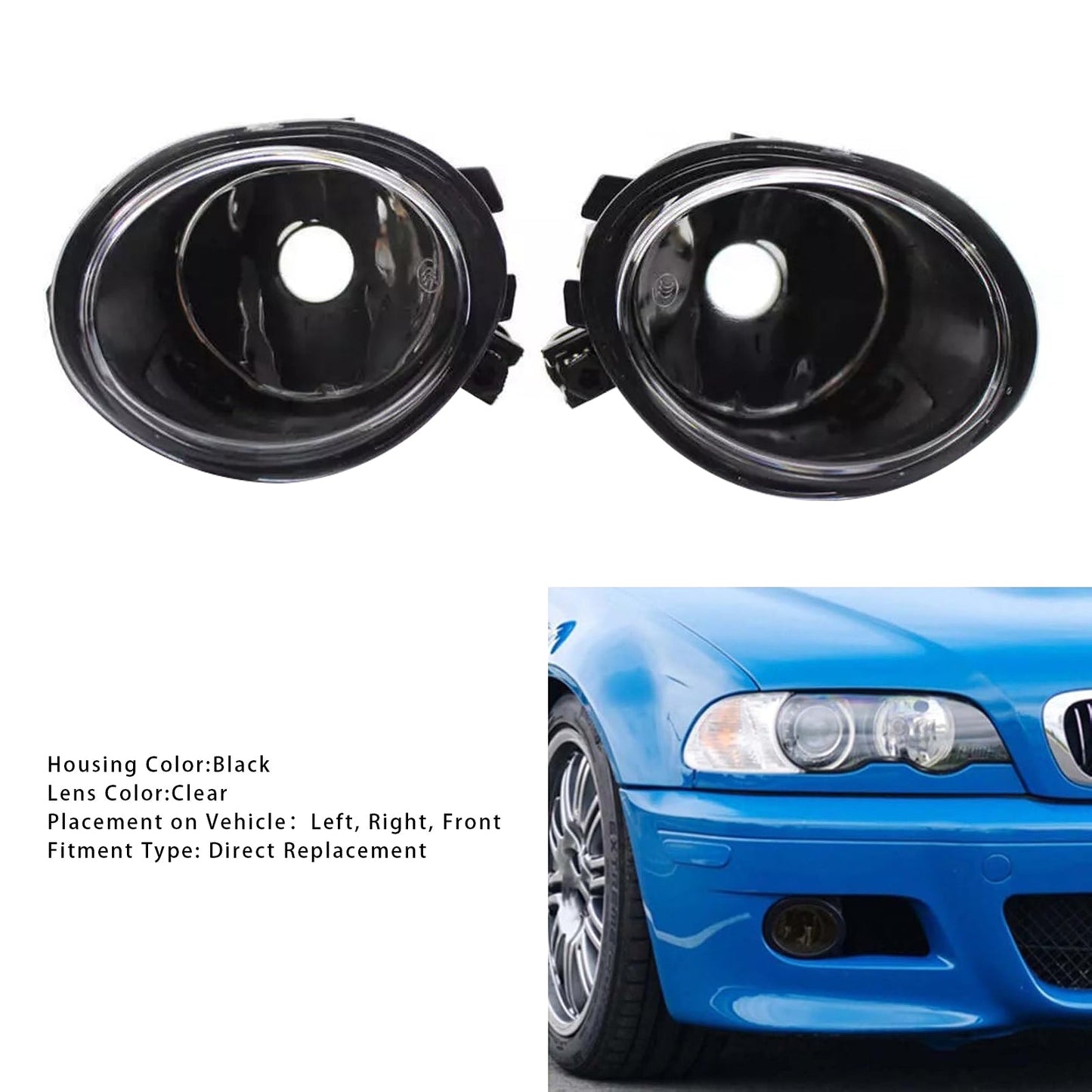 2003-2005 BMW E46 Sedan 330I with ZHP Package Pair Front Fog Light Lamps Without Bulbs 63177894017 63177894018