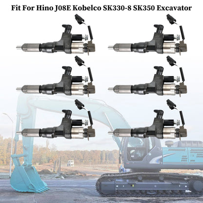 Hino J08E Kobelco SK330-8 SK350 Excavator 6PCS Fuel Injectors 095000-6593 CB84034501S 23670-E0010