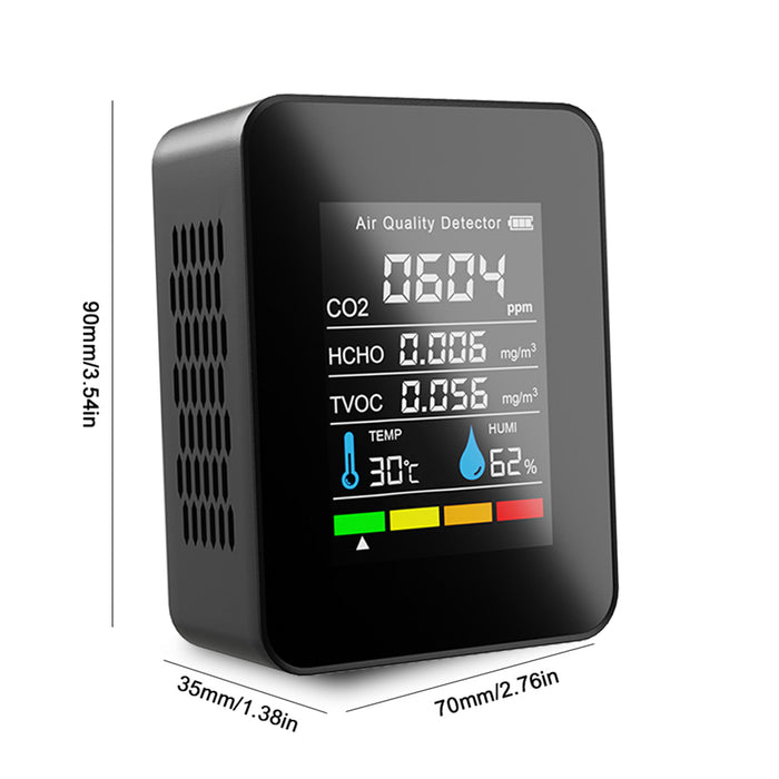 Portable TVOC HCHO CO2 Air Quality Detector Temperature Humidity Tester Monitor, White