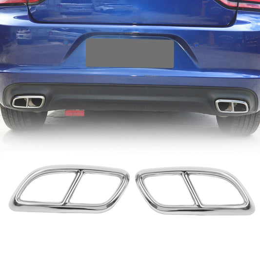 2PCS Stainless Rear Exhaust Tail Muffler Decor Cover Trim Charger 2015+
