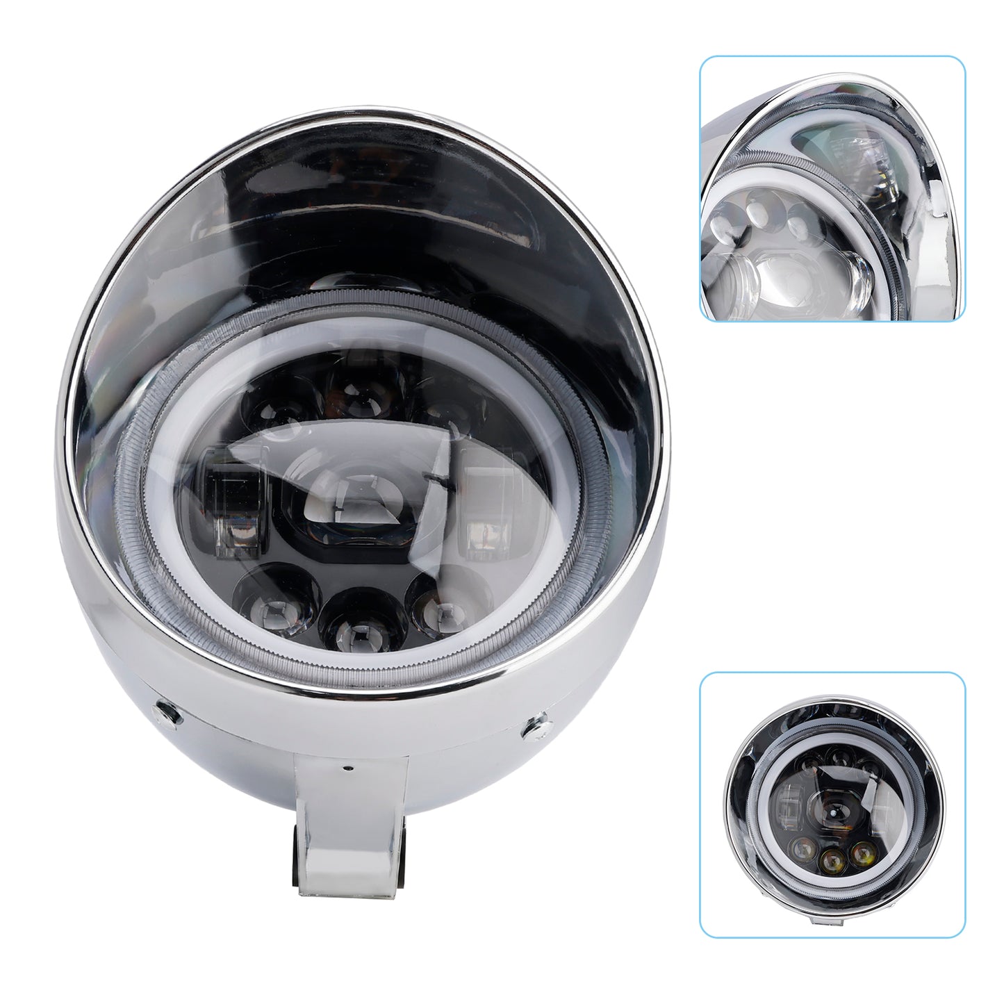 Motorcycle Beam Headlight Fog Lamp Custom Fits Chrome For Racer Bobber Chopper