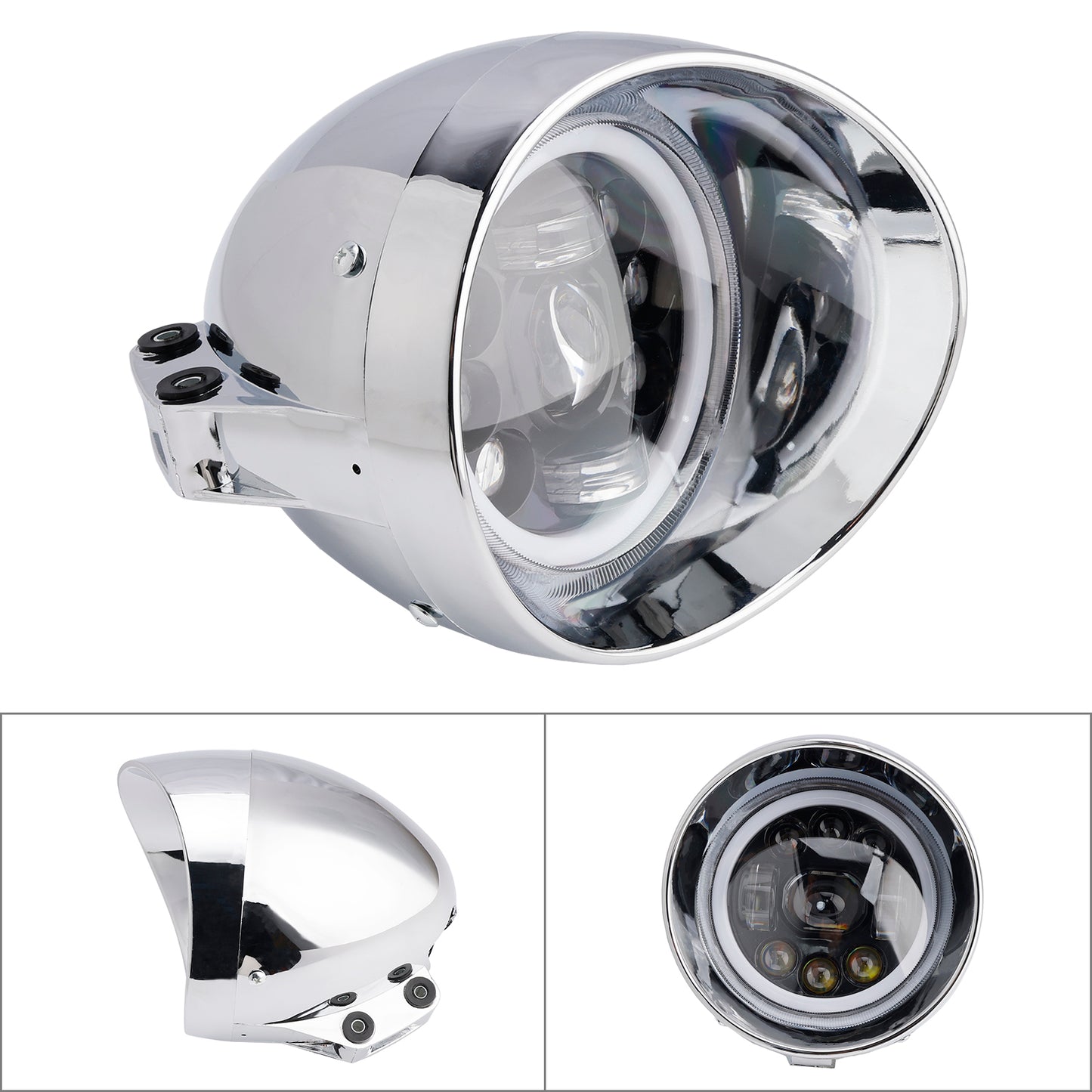 Motorcycle Beam Headlight Fog Lamp Custom Fits Chrome For Racer Bobber Chopper