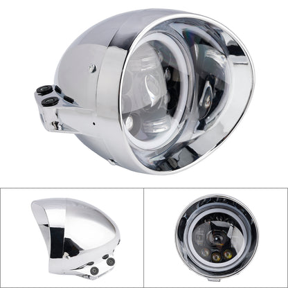 Motorcycle Beam Headlight Fog Lamp Custom Fits Chrome For Racer Bobber Chopper
