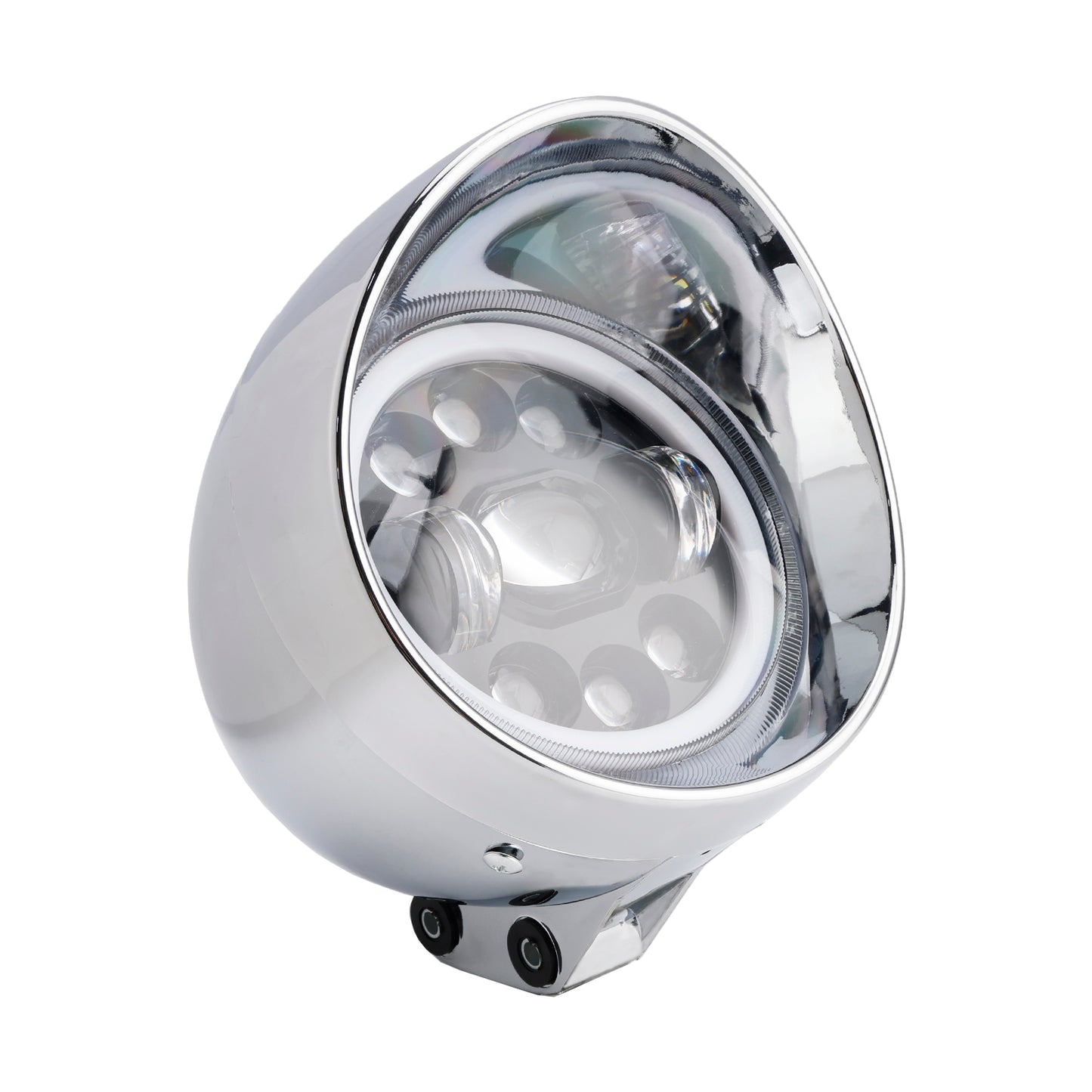 Motorcycle Beam Headlight Fog Lamp Custom Fits Chrome For Racer Bobber Chopper