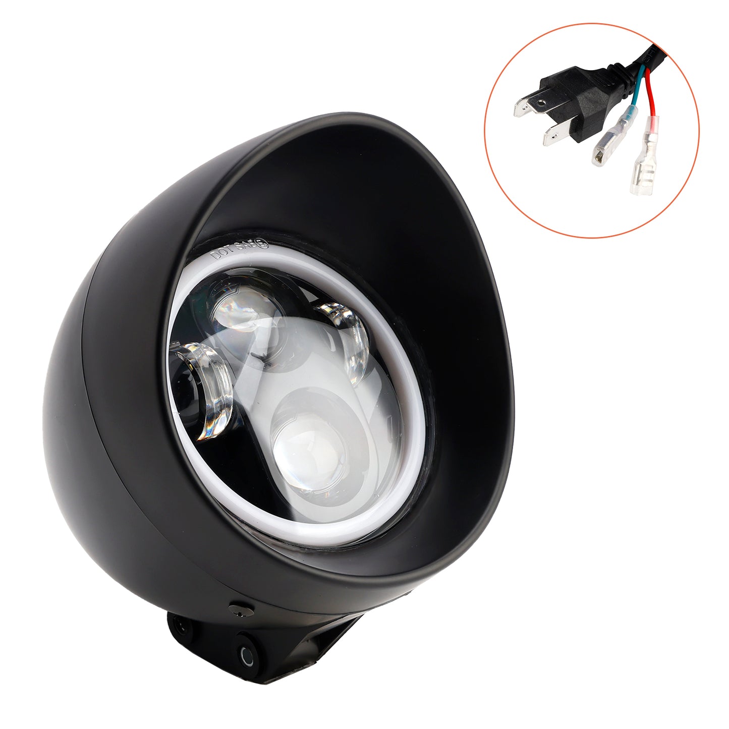 Black Motorcycle Beam Headlight Fog Lamp Custom Fits For Racer Bobber Chopper