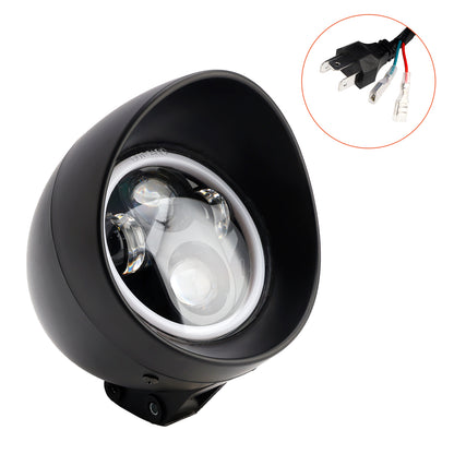 Black Motorcycle Beam Headlight Fog Lamp Custom Fits For Racer Bobber Chopper
