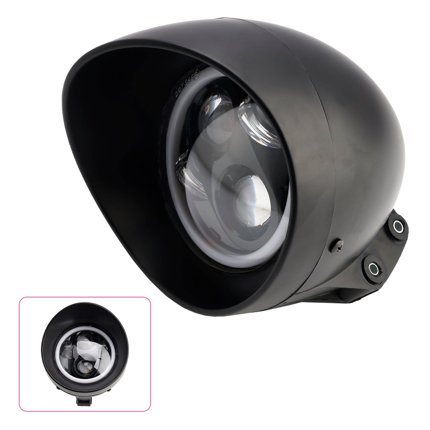 Black Motorcycle Beam Headlight Fog Lamp Custom Fits For Racer Bobber Chopper