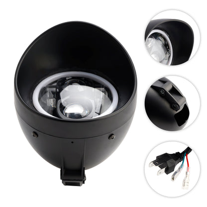 Black Motorcycle Beam Headlight Fog Lamp Custom Fits For Racer Bobber Chopper